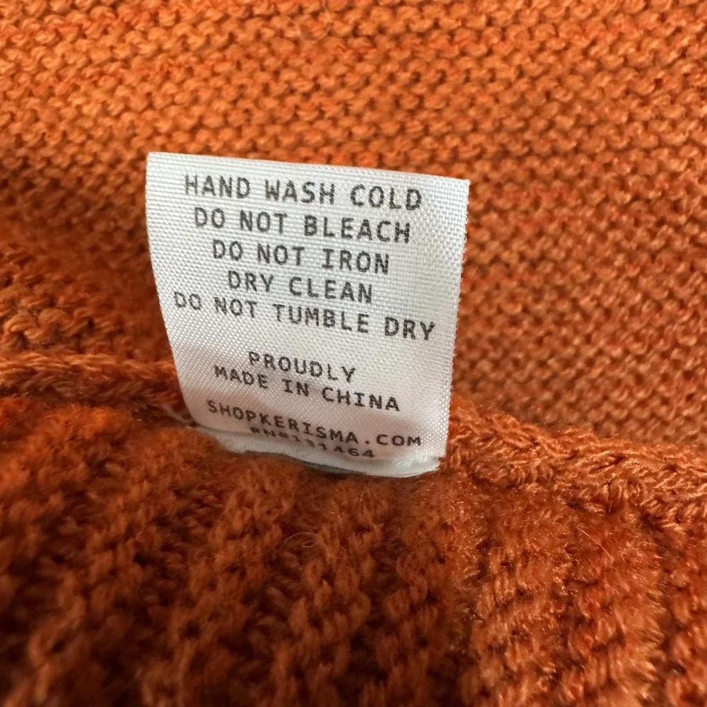 Kerisma Sweater Womens‎ One Size Orange Red Wool Blend Oversized Split Sleeve